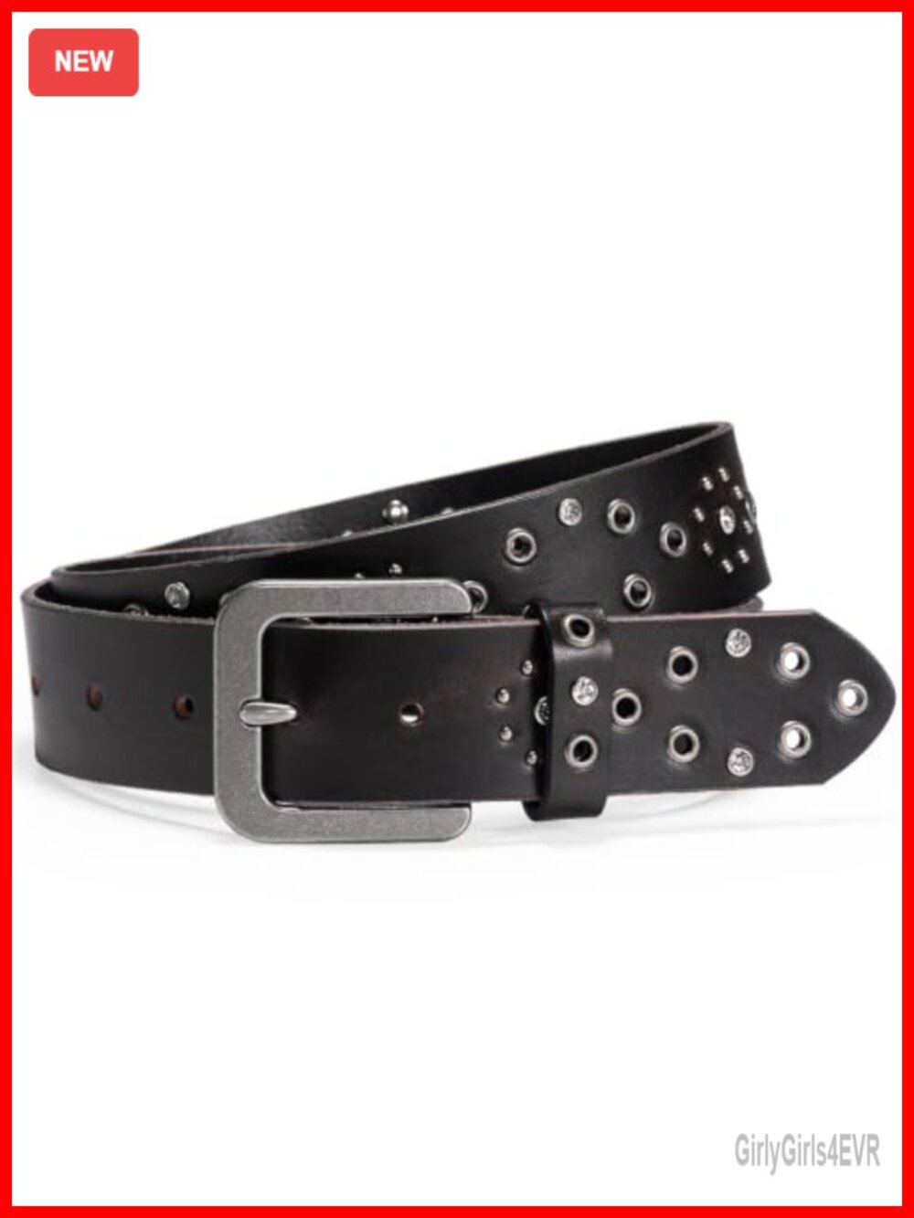 Full Grain Leather Belt Rhinestone Rivet Studs 1.5" Vintage Distressed